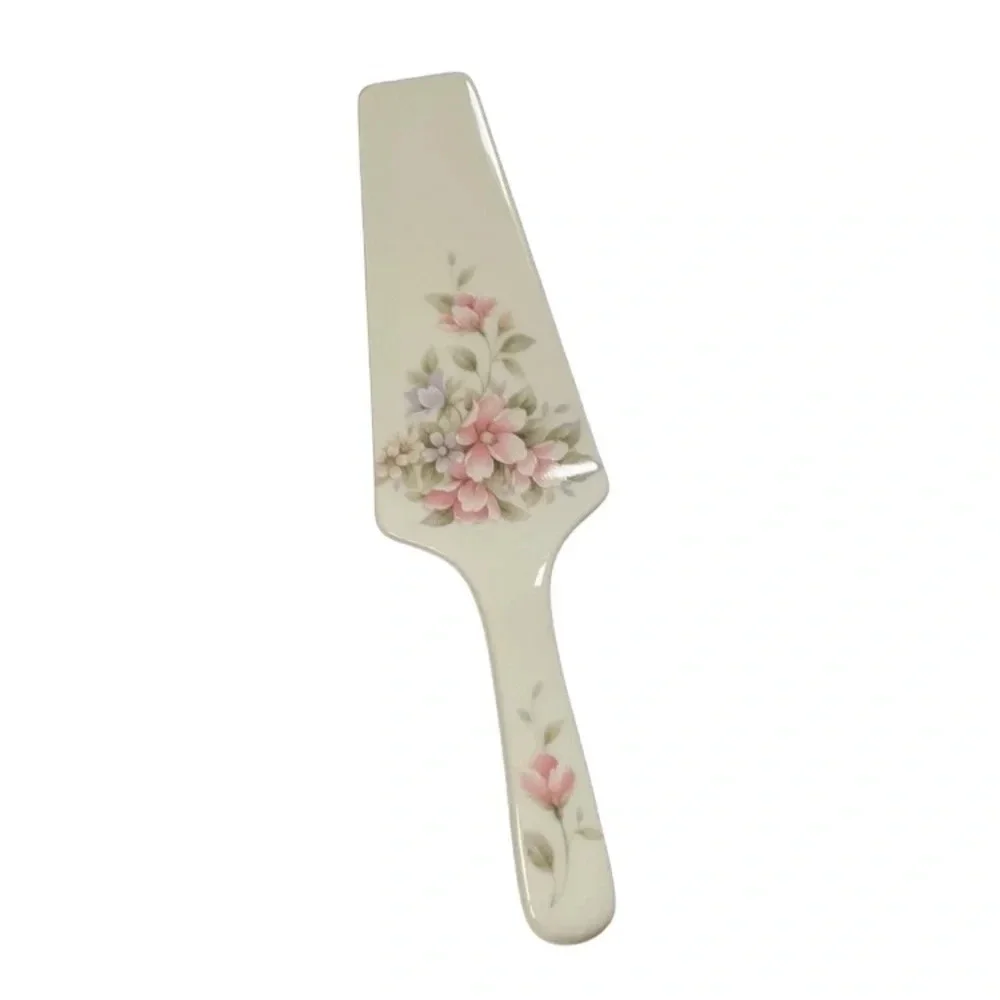 VINTAGE Porcelain White Spatula with Floral Motif